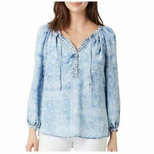 Vintage America Blues Faded Bandana Tassel Tie Long Sleeve top szS